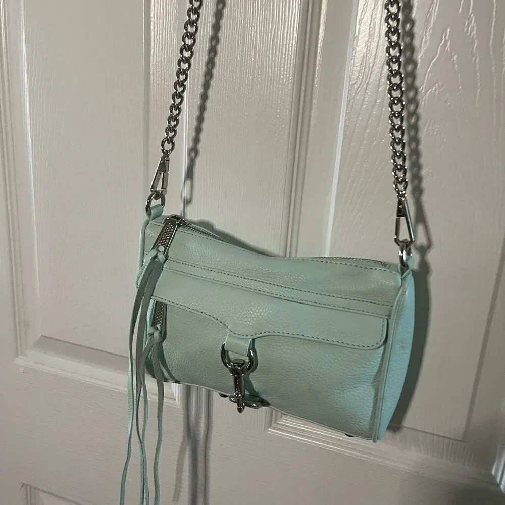 Rebecca Minkoff Mini Mac Crossbody Bag Leather mint green Chain Strap Studded - Picture 2 of 16